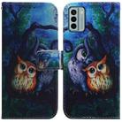 For Nokia G22 Coloured Drawing Flip Leather Phone Case(Oil Painting Owl) - 1