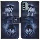 For Nokia G22 Coloured Drawing Flip Leather Phone Case(Wolf and Dog) - 1