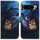 For Google Pixel 8 Pro Coloured Drawing Flip Leather Phone Case(Oil Painting Owl) - 1