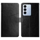 For vivo V27 HT01 Y-shaped Pattern Flip Leather Phone Case(Black) - 1