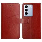 For vivo V27 HT01 Y-shaped Pattern Flip Leather Phone Case(Brown) - 1