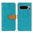 For Google Pixel 8 Pro European Floral Embossed Copper Buckle Leather Phone Case(Blue) - 1