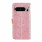 For Google Pixel 8 Pro European Floral Embossed Copper Buckle Leather Phone Case(Pink) - 3