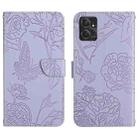 For Motorola Moto G Power 2023 HT03 Skin Feel Butterfly Embossed Flip Leather Phone Case(Purple) - 1