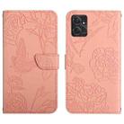 For Motorola Moto G Power 2023 HT03 Skin Feel Butterfly Embossed Flip Leather Phone Case(Pink) - 1