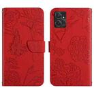 For Motorola Moto G Power 2023 HT03 Skin Feel Butterfly Embossed Flip Leather Phone Case(Red) - 1