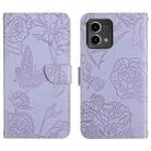 For Motorola Moto G Stylus 5G 2023 HT03 Skin Feel Butterfly Embossed Flip Leather Phone Case(Purple) - 1