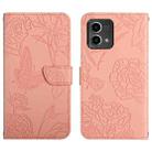 For Motorola Moto G Stylus 5G 2023 HT03 Skin Feel Butterfly Embossed Flip Leather Phone Case(Pink) - 1