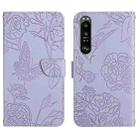 For Sony Xperia 1 V HT03 Skin Feel Butterfly Embossed Flip Leather Phone Case(Purple) - 1