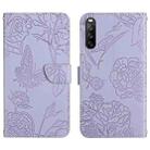 For Sony Xperia 10 V HT03 Skin Feel Butterfly Embossed Flip Leather Phone Case(Purple) - 1