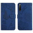 For Sony Xperia 10 V HT03 Skin Feel Butterfly Embossed Flip Leather Phone Case(Blue) - 1