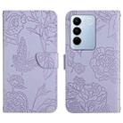 For vivo V27 HT03 Skin Feel Butterfly Embossed Flip Leather Phone Case(Purple) - 1