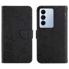 For vivo V27 HT03 Skin Feel Butterfly Embossed Flip Leather Phone Case(Black) - 1