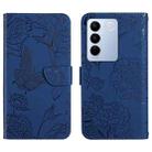 For vivo V27 HT03 Skin Feel Butterfly Embossed Flip Leather Phone Case(Blue) - 1