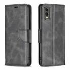 For Nokia C32 Lambskin Texture Pure Color Flip Leather Phone Case(Black) - 1