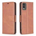 For Nokia C32 Lambskin Texture Pure Color Flip Leather Phone Case(Brown) - 1