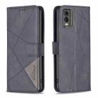 For Nokia C32 Magnetic Buckle Rhombus Texture Leather Phone Case(Black) - 1