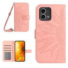 For Motorola Moto G Stylus 5G 2023 HT04 Skin Feel Sun Flower Embossed Flip Leather Phone Case with Lanyard(Pink) - 1