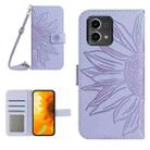 For Motorola Moto G Stylus 5G 2023 HT04 Skin Feel Sun Flower Embossed Flip Leather Phone Case with Lanyard(Purple) - 1