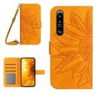 For Sony Xperia 1 V HT04 Skin Feel Sun Flower Embossed Flip Leather Phone Case with Lanyard(Yellow) - 1