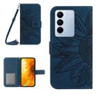 For vivo V27 HT04 Skin Feel Sun Flower Embossed Flip Leather Phone Case with Lanyard(Inky Blue) - 1