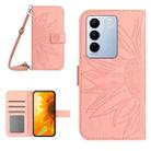 For vivo V27 HT04 Skin Feel Sun Flower Embossed Flip Leather Phone Case with Lanyard(Pink) - 1