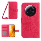 For Xiaomi 13 Ultra HT04 Skin Feel Sun Flower Embossed Flip Leather Phone Case with Lanyard(Rose Red) - 1