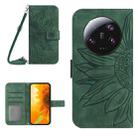 For Xiaomi 13 Ultra HT04 Skin Feel Sun Flower Embossed Flip Leather Phone Case with Lanyard(Green) - 1