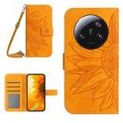 For Xiaomi 13 Ultra HT04 Skin Feel Sun Flower Embossed Flip Leather Phone Case with Lanyard(Yellow) - 1