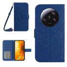 For Xiaomi 13 Ultra HT04 Skin Feel Sun Flower Embossed Flip Leather Phone Case with Lanyard(Dark Blue) - 1