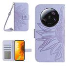 For Xiaomi 13 Ultra HT04 Skin Feel Sun Flower Embossed Flip Leather Phone Case with Lanyard(Purple) - 1