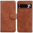 For Google Pixel 8 Pro Skin Feel Pure Color Flip Leather Phone Case(Brown) - 1