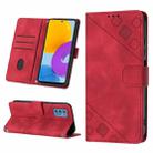 For Samsung Galaxy M52 5G Skin-feel Embossed Leather Phone Case(Red) - 1