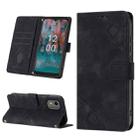 For Nokia C12 Skin-feel Embossed Leather Phone Case(Black) - 1