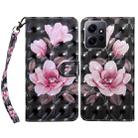 For Xiaomi Redmi Note 12 4G Global 3D Painted Pattern Leather Phone Case(Pink Flower) - 1