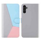 For Samsung Galaxy A34 5G Tricolor Stitching Flip Leather Phone Case(Grey) - 1