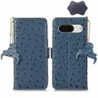 For Google Pixel 8 Ostrich Pattern Genuine Leather RFID Phone Case(Blue) - 1