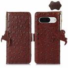 For Google Pixel 8 Ostrich Pattern Genuine Leather RFID Phone Case(Coffee) - 1