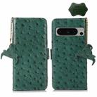 For Google Pixel 8 Pro Ostrich Pattern Genuine Leather RFID Phone Case(Green) - 1