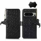 For Google Pixel 8 Pro Ostrich Pattern Genuine Leather RFID Phone Case(Black) - 1