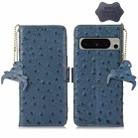 For Google Pixel 8 Pro Ostrich Pattern Genuine Leather RFID Phone Case(Blue) - 1