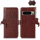 For Google Pixel 8 Pro Ostrich Pattern Genuine Leather RFID Phone Case(Coffee) - 1