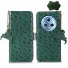 For Honor Magic5 Ostrich Pattern Genuine Leather RFID Phone Case(Green) - 1