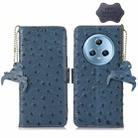 For Honor Magic5 Ostrich Pattern Genuine Leather RFID Phone Case(Blue) - 1