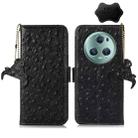 For Honor Magic5 Pro Ostrich Pattern Genuine Leather RFID Phone Case(Black) - 1