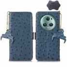 For Honor Magic5 Pro Ostrich Pattern Genuine Leather RFID Phone Case(Blue) - 1