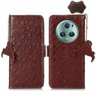 For Honor Magic5 Pro Ostrich Pattern Genuine Leather RFID Phone Case(Coffee) - 1