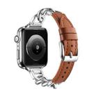 Chain Genuine Leather Watch Band For Apple Watch Ultra 49mm&Watch Ultra 2 49mm / Series 9&8&7 45mm / SE 3&SE 2&6&SE&5&4 44mm / 3&2&1 42mm, Size:S(Brown) - 1