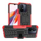 For Xiaomi Redmi 12C Tire Texture TPU + PC Phone Case with Holder(Red) - 1