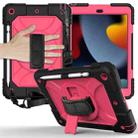 For iPad 10.2 Shockproof PC + Silicone Combination Case with Holder & Hand Strap & Shoulder Strap(Black + Rose Red) - 1
